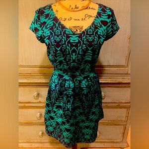 Women Lily Rose Dress Size  XS Blue Green Back Button Zipper Short Sleeve Lined